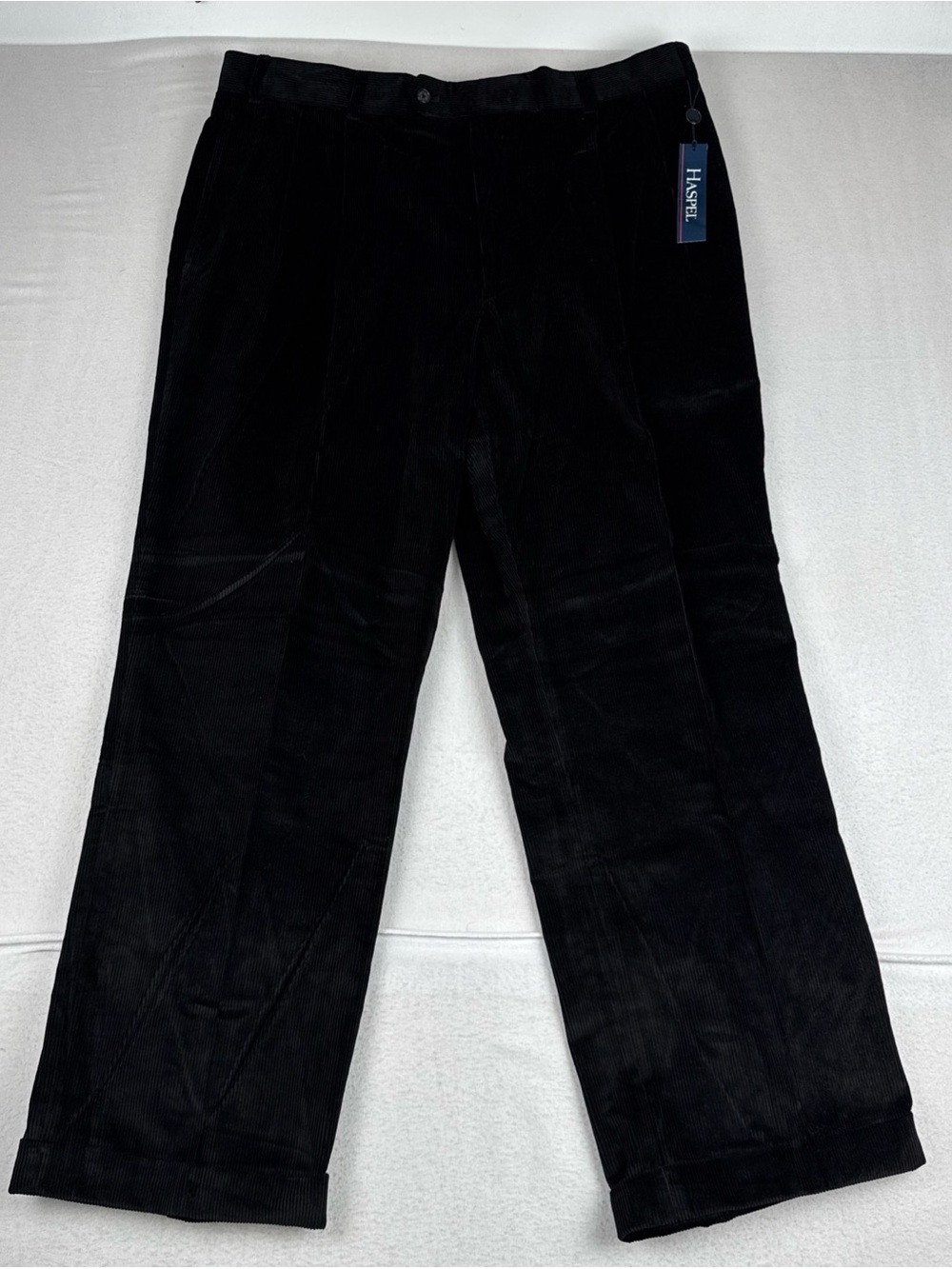 New! Haspel Mens Pleated Black Corduroy Pants 38*30 cuffed 100% Cotton Casual
